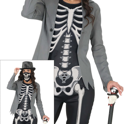 Halloween Kostuum Zwart Wit Dames Skelet