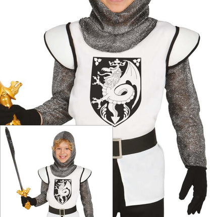 Mittelalterliches Ritterkostüm Kind Silber