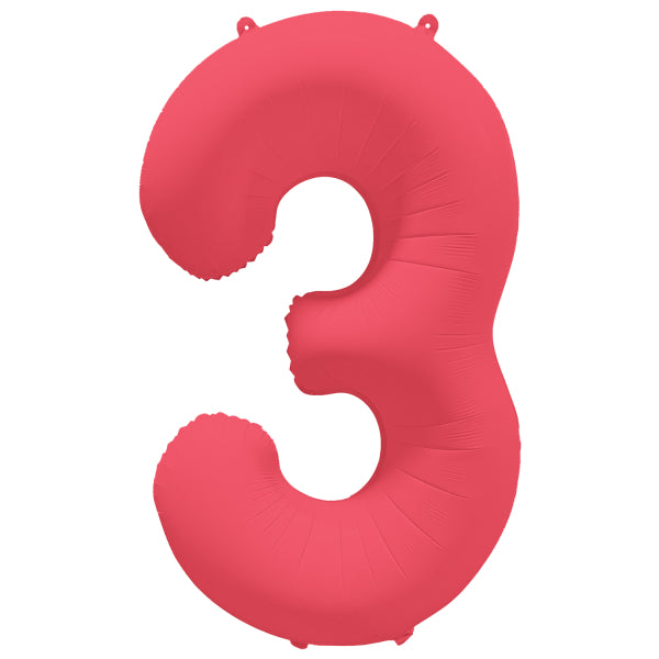 3 Jahre Figur Ballon Rot Neon Leer 86cm