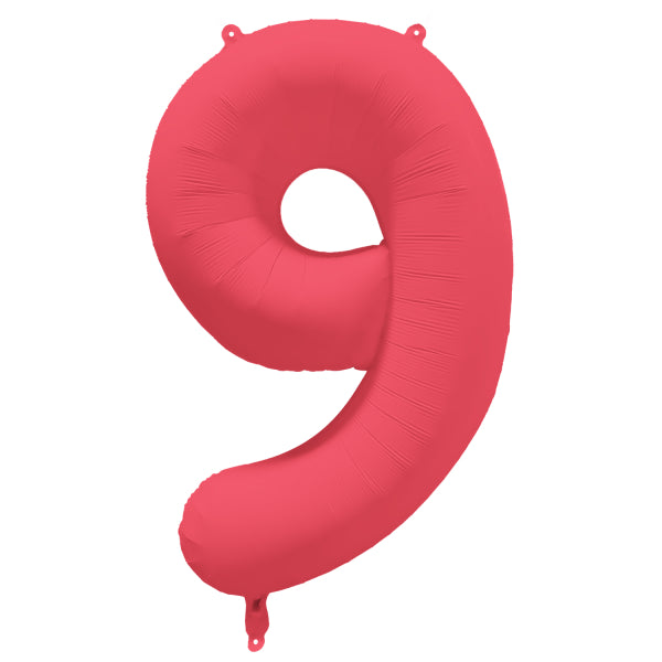 9 Jahre Figur Ballon Rot Neon Leer 86cm