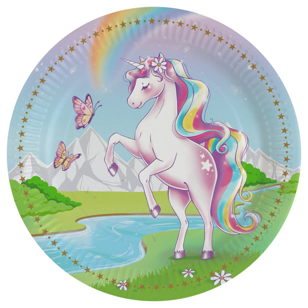 8 Pappteller Einhorn 23 cm