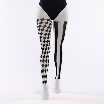 Halloween Strumpfhose Schwarz Weiß Jester
