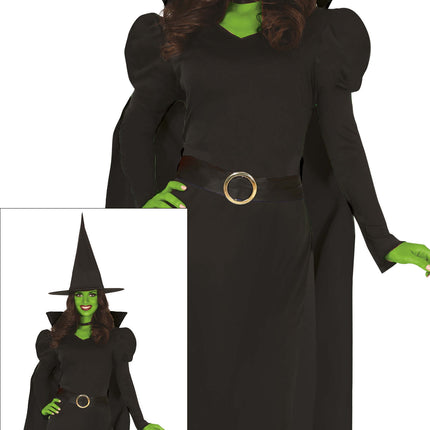 Halloween Kleid Schwarz Damen Hexe Lang