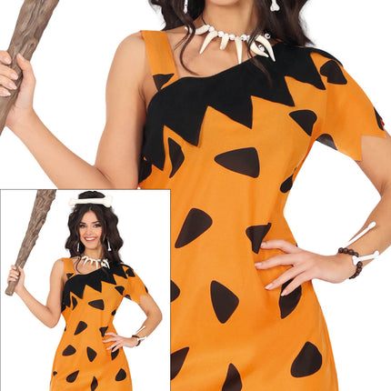 Caveman Kleid Schwarz Orange Damen