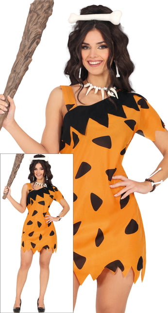 Caveman Kleid Schwarz Orange Damen