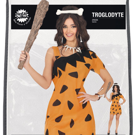 Caveman Kleid Schwarz Orange Damen