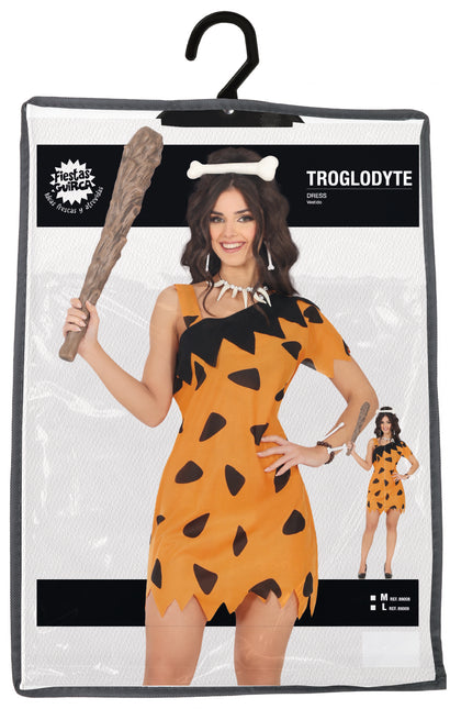 Caveman Kleid Schwarz Orange Damen