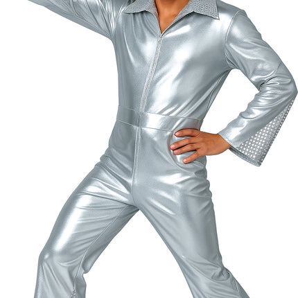 Disco Anzug Silber Herren Jumpsuit