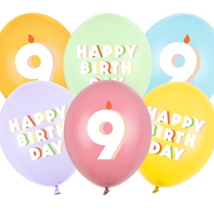 9 Jaar Ballonnen 30cm 6st van Partydeco koop je bij Partywinkel