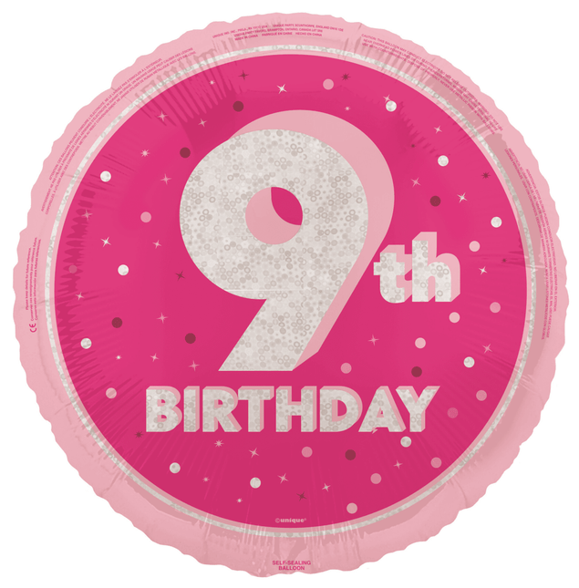 9 Jaar Helium Ballon Roze Leeg 45cm van Unique koop je bij Partywinkel