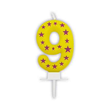 9 Jaar Kaars Geel Met Sterren van Procos koop je bij Partywinkel