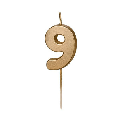 9 Jaar Kaars Goud 4,5cm - Partywinkel - 5904555032385