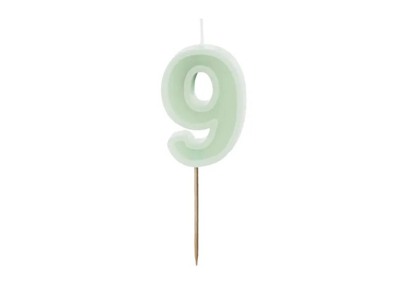9 Jaar Kaars Mintgroen 10cm van Partydeco koop je bij Partywinkel