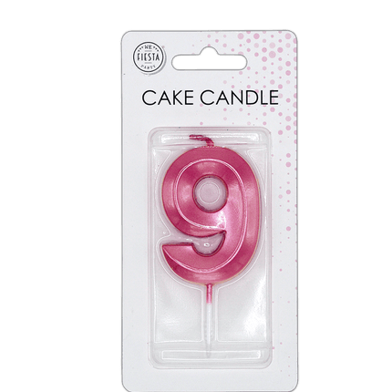 9 Jaar Kaars Roze Metallic 6cm van WeFiesta koop je bij Partywinkel