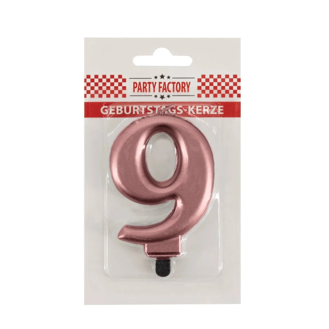 9 Jaar Kaars Roze Metellic 7cm van VDV Benefit koop je bij Partywinkel