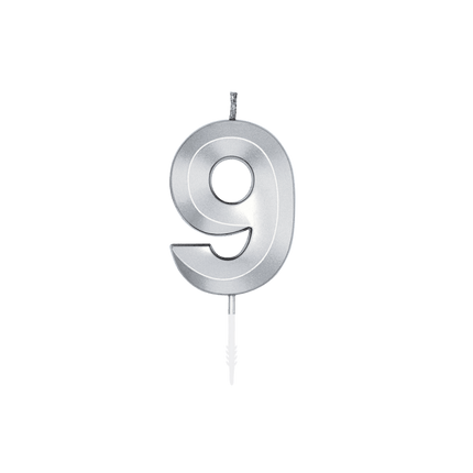 9 Jaar Kaars Zilver Metallic 6cm van WeFiesta koop je bij Partywinkel