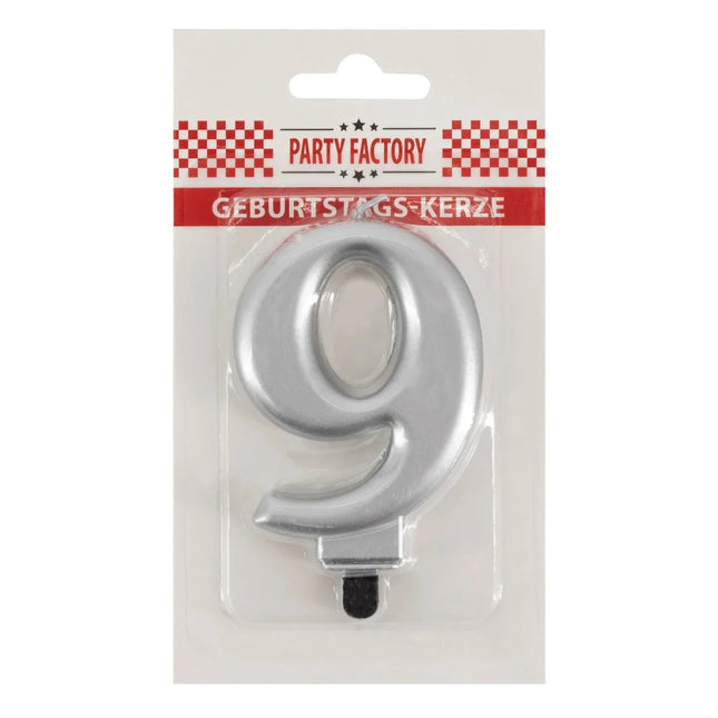 9 Jaar Kaars Zilver Metellic 7cm van VDV Benefit koop je bij Partywinkel
