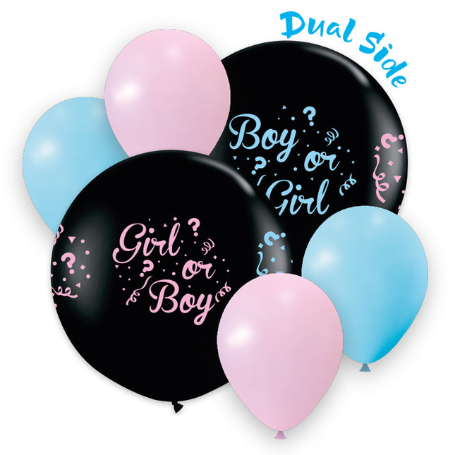 Party Essentials Gender Reveal Ballons 80Cm bedruckter Ballon X1 und 30Cm Ballons X4 (2 rosa & 2 hellblaue Ballons) 5St