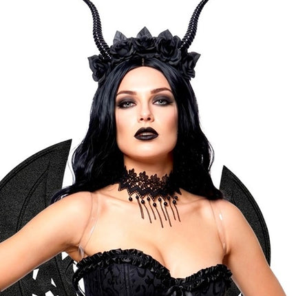 Halloween-Haarband, schwarz, Teufel, Blume
