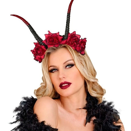 Halloween-Haarband Schwarz-Rot Teufel Blume