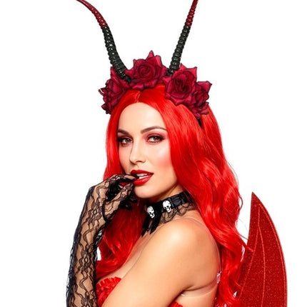 Halloween-Haarband Schwarz-Rot Teufel Blume
