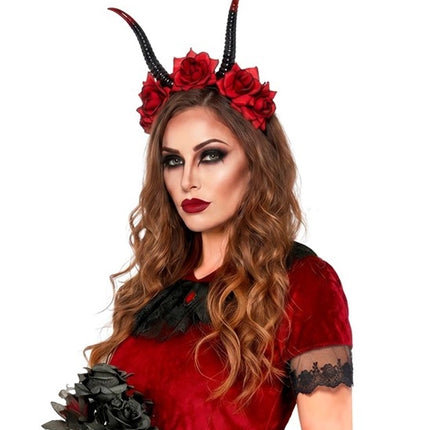 Halloween-Haarband Schwarz-Rot Teufel Blume