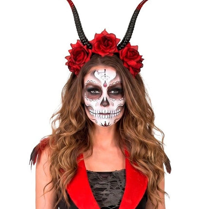 Halloween-Haarband Schwarz-Rot Teufel Blume