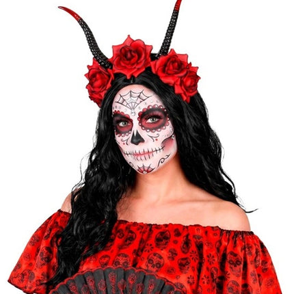 Halloween-Haarband Schwarz-Rot Teufel Blume