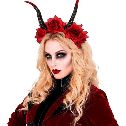 Halloween-Haarband Schwarz-Rot Teufel Blume