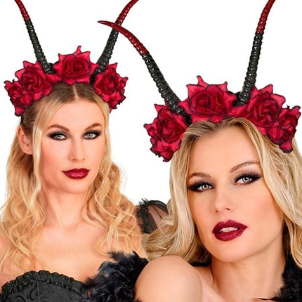 Halloween-Haarband Schwarz-Rot Teufel Blume