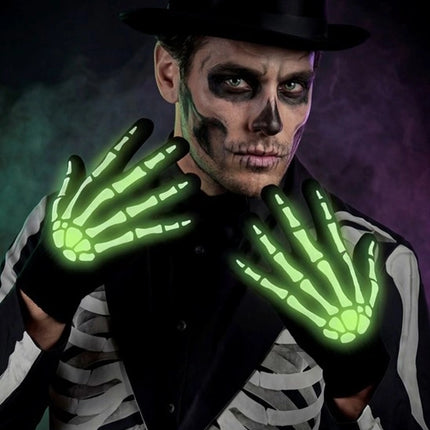 Halloween-Handschuhe, schwarz-weiß, Skelett, im Dunkeln leuchtend