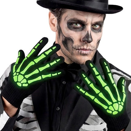 Halloween-Handschuhe, schwarz-weiß, Skelett, im Dunkeln leuchtend