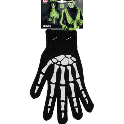 Halloween-Handschuhe, schwarz-weiß, Skelett, im Dunkeln leuchtend