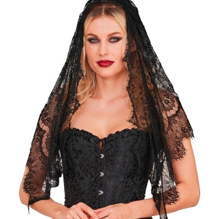 Halloween-Schleier, schwarz, Spitze
