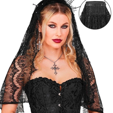 Halloween-Schleier, schwarz, Spitze