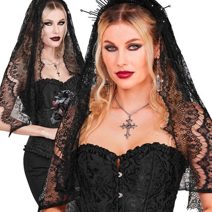 Halloween-Schleier, schwarz, Spitze