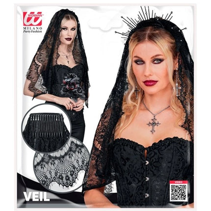 Halloween-Schleier, schwarz, Spitze