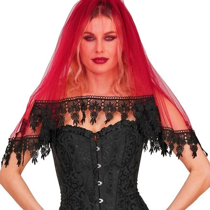 Halloween-Schleier Rot-Schwarz