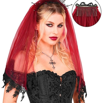 Halloween-Schleier Rot-Schwarz