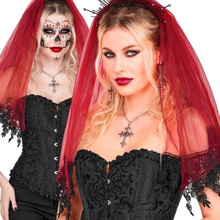 Halloween-Schleier Rot-Schwarz