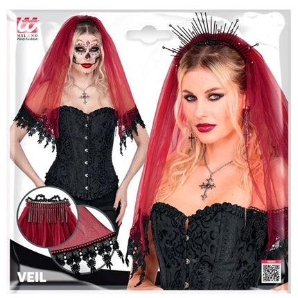 Halloween-Schleier Rot-Schwarz