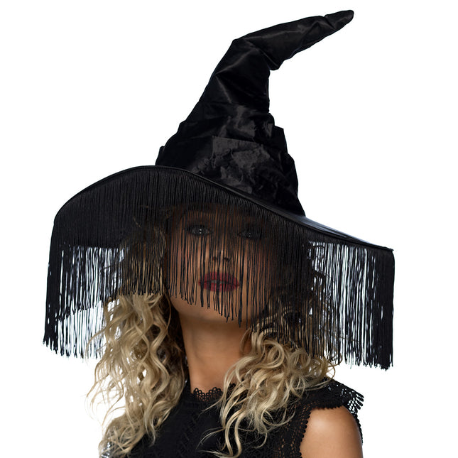 Halloween Hexenhut Schwarze Fransen