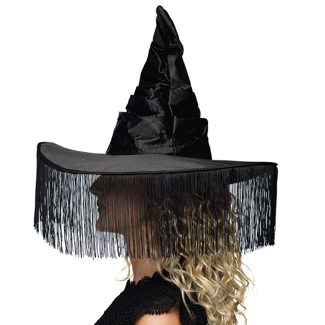Halloween Hexenhut Schwarze Fransen