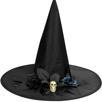 Schwarzer Hexenhut mit Totenkopf