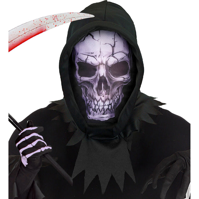Schädelmaske, schwarz, mit Kapuze