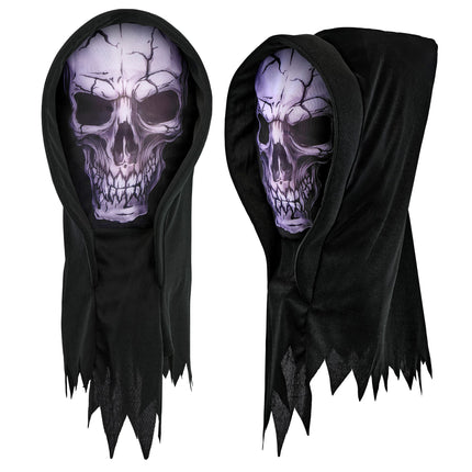 Schädelmaske, schwarz, mit Kapuze