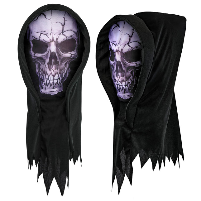 Schädelmaske, schwarz, mit Kapuze
