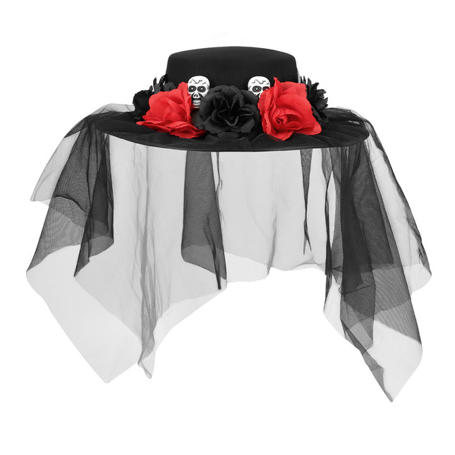 Halloween Hut Schwarz Rot Blumen
