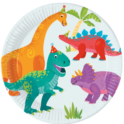 Dino Teller Bunte Pappe 23cm 8Stk