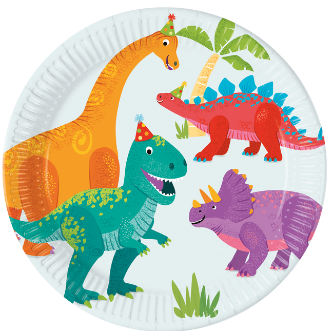 Dino Teller Bunte Pappe 23cm 8Stk